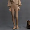 Calça Térmica de Cashmere Espessa de Camada Dupla para Mulheres, Legging Clássica de Cor Sólida com Costelas Slim Fit, Novo Estilo Outono e Inverno