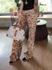 Jeans de Cintura Baixa Estampa de Leopardo Vintage High Street Europeu e Americano Calças Mergulho de Perna Larga Lavadas Nicho Feminino Primavera e Outono