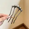 Grampo de Cabelo em Forma de U com Pérola Pente Preto Grampo de Cabelo Estilo Antigo Novo Grampo de Cabelo Chinoiserie Artefato de Cabelo Adorno de Cabeça Feminino Dinastia Han
