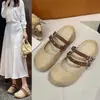 Mules cerrados estilo francés para mujer, otoño 06, aptos para usar al aire libre, con aumento interno de altura, sin tacón, zapatos sencillos estilo Birkenstock, adecuados para combinar con faldas, sandalias de suela gruesa