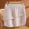 Falda de Encaje Francés de Doble Capa 100% Lana Pura para Mujer, Falda de Punto Corta Bodycon Estilo Lápiz, Cintura Elástica, Ajuste Ceñido al Cuerpo, Falda de una Sola Pieza que Resalta las Caderas