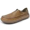 Mocassins Casuais de Couro Vazados Respiráveis de Verão Novos para Homens, Sapatos Slip-On com Solado Macio, Mocassins Tamanho Grande 46