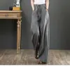 Pantalones de Algodón y Lino Artísticos Sueltos de Talla Grande Pierna Ancha Cintura Alta de Piso Rectos de Lino para Mujer Primavera y Verano 2022 Coreanos