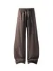 Pantalones casuales de corte inclinado estilo americano para hombre, primavera y otoño, finos de seda helada, secado rápido, transpirables, cordón elástico, pierna recta curva, pantalones largos