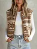 Chaleco de Felpa Jacquard para Mujer Europeo y Americano Cuello Alto Cremallera Sin Mangas Estilo Vaquero Retro Chaleco para Superponer Fuente Mayorista