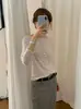 Camiseta de Manga Larga con Volantes Estilo Coreano Fan Sun Xh, Nueva Colección Otoño Dongdaemun Color Sólido Ajustada Adelgazante Camiseta Básica