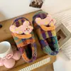 Coração Delicado 2026 Novo Outono/Inverno Cobertura para a Cabeça Chinelos Desenho Animado Roupas Externas Bloco de Cores Dopamina Sapatos Peludos Feminino Gatinho Fofo Tendência