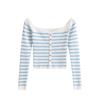 Nuevo Suéter de Punto Rayado en Contraste para Mujer Otoño e Invierno 2024, Cuello de Una Línea, Manga Larga, Puro Deseo, Sexy, Ajustado, Hombros Descubiertos
