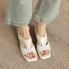 Sandalias Cuadradas de Nuevo Estilo Europeo y Americano 2026 con Tacón Grueso de 4 cm, Punta Abierta, Transpirables, Sandalias de Cuña con Hebilla, Talla Grande