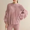 Suministro Directo de Fábrica Otoño e Invierno 2024 Estilo Ins Nuevo Elegante Top de Princesa con Pliegues Mangas Abullonadas Talla Grande Camiseta Holgada