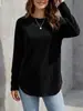 Novedad Otoño/Invierno 2026 Ropa Femenina Transfronteriza Europea y Americana Color Sólido Casual Holgada Cuello Redondo Dobladillo Curvo Alto-Bajo Top para Mujer