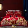 Algodão Chinês 100S Novo Casamento Conjunto de Quatro Peças Algodão Dragão Vermelho Grande e Bordado de Fênix Roupa de Cama de Casamento