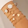 Joyería Europea y Americana Aleación Retro Forma de Corazón Conjunto de Pulseras Personalizadas Geométrico Simple Abierto Imitación de Piedra Preciosa Pulsera Venta al por Mayor