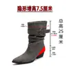 Botas Vaqueras de Piel Genuina Hebilla Vintage para Mujer con Tacón Oculto Puntiagudas Botines Tacón Grueso Botas de Montar Adelgazantes Botas de Tacón Apilado