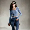 Conjunto Deportivo de Cintura Alta Cruzada Top Corto de Manga Larga Falda-pantalón Falsa de Dos Piezas Secado Rápido Correr Yoga Conjunto de Dos Piezas