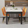 Conjunto de mesa de jantar e cadeiras em ardósia estilo nórdico, design simples, formato retangular, estrutura de ferro com acabamento em madeira sintética, adequado para uso doméstico, ideal para apartamentos pequenos