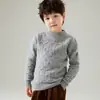 Suéter de Lã Pura Grossa de Fio Duplo para Crianças Meninos e Meninas Gola Alta Meia 25 Outono e Inverno Tricotado Camada Base Pulôver Quente