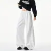 Calça de moletom pesada desconstruída cinza escuro para homens, calças casuais retas largas estilo americano de outono, calças esportivas largas e curvas da moda