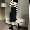 Saia Midi com Fenda de Lã Mesclada Tamanho Plus Feminina Outono/Inverno Cintura Alta Emagrecedora Cobre o Quadril Linha A Comprimento Médio Saia Lápis