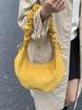 Bolso de Gamuza Retro con Cordón Tipo Empanada Nuevo Estilo Coreano Simple Casual Plegado para el Brazo Bolso de Gran Capacidad de un Solo Hombro Cruzado