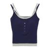 Camisole com Botão Colorido Contrastante em Modal Zero Carbono para Mulheres Aparência Emagrecedora Alças Duplas Falso Duas Peças Roupa de Baixo