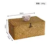 Cesta de Armazenamento Retangular com Tampa Caixa de Armazenamento para Miudezas de Mesa Cesta de Armazenamento Tecida à Mão de Palha para Cosméticos Lanches