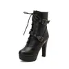 Suministro de comercio exterior de AliExpress: Botines de plataforma de tacón alto con hebilla de cinturón estilo europeo y americano, botas de mujer otoño/invierno