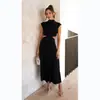 Vestido Largo de Verano con Estilo Callejero Dulce y de Moda Europeo y Americano para Comercio Exterior, Cuello Alto, Color Macarrón, que Muestra la Cintura