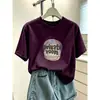 2026 Verano Nuevo Estilo Coreano Moda Versátil Tie-Dye Azul Top Algodón Puro Hombro Normal Cuello Redondo Manga Corta Camiseta para Mujer