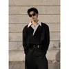 Sudadera con capucha estilo americano, dos piezas falsas, retazos, solapa, para hombre, otoño, marca de moda, corte holgado, para pareja, casual, jersey, top de manga larga