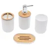 Baño de Hotel Minimalista Moderno Juego de Madera de Bambú Artículos de Tocador Suministros de Baño Set de Almacenamiento Juego de Cuatro Piezas para Baño