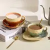 Taza de Café para Latte Art Cerámica Retro Japonesa 300ml con Platillo Juego Completo de Taza y Platillo para Café de la Tarde