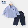 Conjunto de Roupa de Outono Estilo Europeu para Meninos, Camisa e Calça Longa para Bebês, Camisa Casual e Calça para Meninos