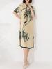 2024 verão novo estilo vestido feminino moda solta grande tamanho vintage estampado cheongsam split elegante vestido midi