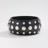 Pulsera Redonda de Madera Geométrica de Moda Punk Transfronteriza Europea y Americana Pulsera Ancha con Remaches de Moda