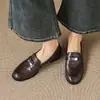 Sapatos Casuais Slip-On Confortáveis de Novo Estilo 2cm, Couro Genuíno Bico Redondo Solado Macio Corte Profundo Sapatos Femininos, Mocassins Baixos Planos