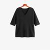 Blusa Básica Lisa Versátil para Mulheres Plus Size com Decote V Estilo Outono 2026 Camisa de Tricô Soltinha de Manga Curta para Mulheres 23551