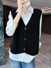 Nuevo chaleco de punto de lana 100% pura con cuello en V para otoño para mujer, cárdigan suéter, chaleco retro artístico de capas