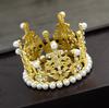 Corona de decoración para tartas de cumpleaños infantiles, corona pequeña con perlas y diamantes de imitación de plata dorada, accesorios para hornear