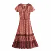 2021 Primavera Estilo Europeu e Americano Roupas Femininas Novo Atacado Viscose Impressão de Posicionamento Vestido de Manga Curta Saia Longa 9294