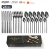 410 Popular Transfronteiriço Amazon Conjunto de Talheres de Aço Inoxidável com 24 Peças - Faca, Garfo e Colher - para Hotel, Casa, Mesa - Caixa de Presente