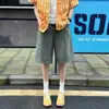 Shorts Cargo Khaki Lavado Retro Japonês Masculino Verão Solto Perna Larga Desgastado Versátil Reta Cinco Pontos Comprimento Médio