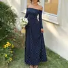 Outono de 2026 Novo Vestido Feminino Casual de Férias Europeu e Americano de Comércio Exterior com Estampa de Bolinhas Ombro a Ombro Solto