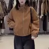 Jaqueta Curta de Algodão Acolchoada com Diamantes Estilo Coreano Outono/Inverno 2026 Feminina Solta Gola Alta Zíper Cardigan Casual Versátil Emagrecedor Outerwear