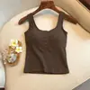 Top Regata Americano Picante com Botões Canelado de Alça Larga Feminino Emagrecedor Algodão Canelado de Alça Larga Costas Bonitas Camada Interna