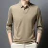 Transmisión en Vivo Moda Casual de Primavera y Otoño para Hombre, Dos Piezas Falsas, Cuello Falso de Dos Piezas, Polar Engrosado, Camiseta Polo Base de Alto Volumen