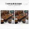 Mesa de Chá Grande de Madeira Maciça em Forma de I Espessa com Uma Mesa e Cinco Cadeiras, Mesa de Chá Estilo Chinês Novo, Conjunto de Chá, Mesa Integrada para Preparo de Chá