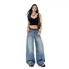 Jeans Tie-Dye Slim Fit Estilo Americano Picante para Mulheres, Tendência Nova Primavera 2026 Lavado Cintura Baixa Solto Perna Larga