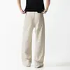 Calça Jeans Casual Lyocell Respirável Ice Cool Masculina American High Street Perna Larga Calça Reta Solta Cor Sólida Versátil Calça Longa