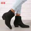 LiuFu 2026 Otoño/Invierno Nuevo Estilo Europeo y Americano En Stock Talla Grande Escote Bajo Tacón Grueso Botas para Mujer WISH Amazon Botas de Cuero